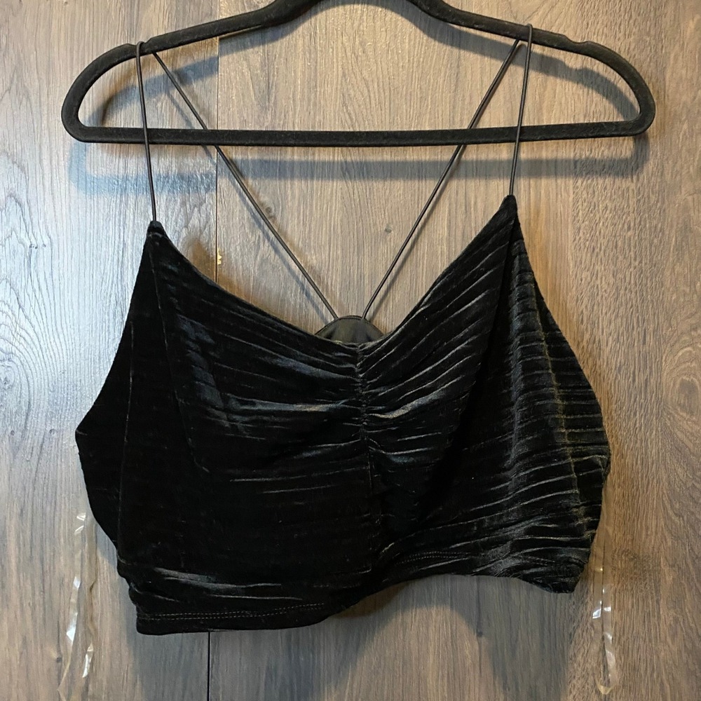 Wild Fable Black Velvet Cropped Cami‎ Top Ruched Strappy XXL